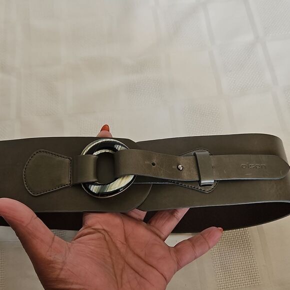 Olsen Europe Vintage Leather Buckle Belt 4 Army Green - Picture 15 of 16